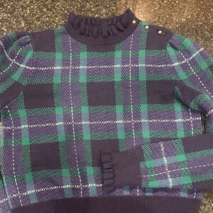 Janie and Jack tartan Plaid Sweater with Button Details ruffles Lk new sz 14